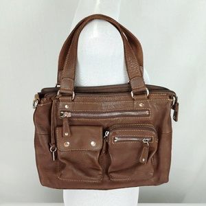 FOSSIL Brown Pebbled Leather Satchel Bag Purse